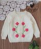 Woonie Hand Knitted Full Sleeves Floral Embroidered Sweater - Cream