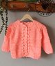 Woonie Hand Knit Full Sleeves Self Designed Crochet Sweater - Peach