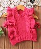 Woonie Hand Knit Full Sleeves Frill Detailed Crochet Sweater - Pink