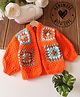 Woonie Hand Knit Full Sleeves Self Designed Crochet Cardigan - Orange