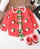 Woonie Hand Knitted Floral Applique Detailed Sweater With Booties Set - Pink