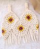 Woonie Cotton Knit Sleeveless Floral Designed Hand Knitted Crochet Crop Top - Off White