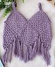 Woonie Cotton Knit Sleeveless Tassels Detailed Hand Knitted Crochet Top - Purple