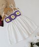 Woonie Cotton Woven Sleeveless Floral Crochet Designed Dress - White