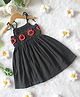 Woonie Cotton Woven Sleeveless Floral Embroidered Summer Dress - Black