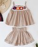 Woonie Cotton Woven Sleeveless Floral Crochet Designed Top & Shorts Set - Beige