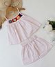 Woonie Cotton Woven Sleeveless Floral Crochet Designed Top & Coordinating Shorts Set - Pink