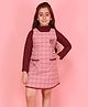 Cutecumber Knit Full Sleeves  Checked Floral Applique Dress With Inner Tee - Dusty Pink