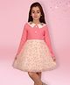 Cutecumber Waffle Knit Full Sleeves Floral Embroidered & Printed Peter Pan Collared Dress - Pink