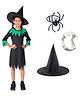 Itsmycostume Halloween Theme Three Fourth Sleeves Witch Costume With Fake Spider Ring & Dracula Teeth - Black