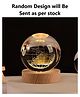 ADKD 3D Crystal Ball LED Night Lamp with Wooden Base  Decorative Light for Kids Room, Bedroom & Home Decoration (Random Design)