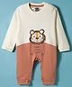 Mini Taurus Interlock Knit Full Sleeves Romper With Lion Embroidery - Rust