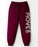 Taeko Single Jersey Knit Full Length Lounge Pant With Text Print - Maroon