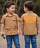 Kookie Kids Cotton Woven Half Sleeves Shirt With Text Print - Beige