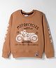 Taeko Looper Knit Full Sleeves T-Shirt With Motorcycles Text Print - Tan