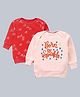 Kadam Baby Cotton Diwali Theme Pack Of 2 Full Sleeves Born To Sparkle Text Printed Light Winter Sweatshirts - Red & Pink
