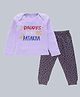 Kadam Baby Cotton Knit Diwali Theme Full Sleeves Daddys Little Patakha Text Printed Tee & Joggers Set - Purple & Multi Colour