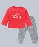 Kadam Baby Cotton Knit Diwali Theme Full Sleeves Keep Shining Text Printed Tee & Joggers Set - Red & Multi Colour