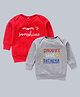 Kadam Baby Cotton Knit Diwali Theme Pack Of 2 Full Sleeves Daddys Little Patakha Text Printed Light Winter Sweatshirts - Red & Grey