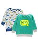Kadam Baby Halloween Theme Cotton Knit Pack Of 2 Full Sleeves Boo Text Printed Light Winter Sweatshirt - Multi Colour & Green