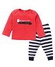 Kadam Baby Halloween Theme Cotton Knit Full Sleeves Handsome Little Monster Text Printed Tee & Pajama Set - Red & Black