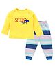 Kadam Baby Halloween Theme Cotton Knit Full Sleeves Spooky Mini Text Printed Tee & Pajama Set - Yellow & Multi Colour