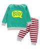 Kadam Baby Cotton Knit Halloween Theme Full Sleeves Boo Text Printed Light Winter Sweatshirt & Pajama Set- Yellow & Red - Green & Red
