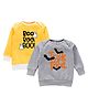 Kadam Baby Cotton Knit Halloween Theme Pack Of 2 Full Sleeves Boo & Trick Or Treat Text Printed Light Winter Sweatshirts - Yellow & Grey