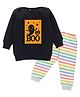 Kadam Baby Cotton Knit Halloween Theme Full Sleeves Boo Text Printed Light Winter Sweatshirt & Pajama Set - Black & Multi Colour