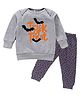 Kadam Baby Cotton Knit Halloween Theme Full Sleeves Trick Or Treat Text Printed Light Winter Sweatshirt - Grey & Multi Colour