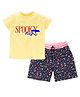 Kadam Baby Cotton Knit Halloween Theme Full Sleeves Spooky Mini Text Printed Tee & Shorts Set- Yellow & Multi Colour