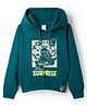 Taeko Looper Knit Full Sleeves Hooded T-Shirt With Space & Surprise Text Print - Teal Blue