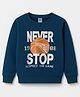 Taeko Looper Knit Full Sleeves T-Shirt With Never Stop Text Print - Navy Blue