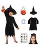Sarvda Halloween Theme Three Fourth Sleeves Witch Costume With Hat & Spooky Pumpkin - Black