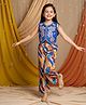 Ministitch Muslin Cotton Woven Sleeveless Floral Embroidered Top With Pant Set - Blue