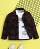 Ministitch Cotton Woven Full Sleeves Plaid Checked Shacket With Hang With Friends Text Printed Tee - Brown