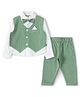 JusCubs Cotton Knit Full Sleeves Self Checked 3 Piece Party Suit Set With Bow - Green