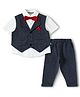 JusCubs Cotton Knit Full Sleeves Abstract Printed 3 Piece Party Suit Set With Bow - Navy Blue