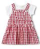 JusCubs Cotton Woven Heart Patch Detailed Gingham Checked Pinafore Dress With Half Sleeves Solid Tee - Red