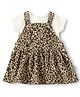 JusCubs Cotton Woven Leopard Printed Pinafore Dress With Half Sleeves Solid Tee - Black