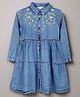 PURPLE UNITED KIDS Denim Woven Full Sleeves Floral Embroidered Shirt Dress - Mid Blue