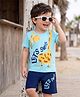 Kookie Kids Interlock Knit Half Sleeves T-Shirt & Shorts Set with Giraffe Graphic - Blue