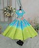 Li & Li Couture Organza Woven Sleeveless Floral & Butterfly Applique Detailed Gown - Lime Green & Turquoise