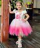 Li & Li Couture Satin Woven Cap Sleeves Swan Embroidered Pearls Embellished Ombre Dress - Cream & Dark Pink