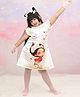 Li & Li Couture Satin Woven Flutter Sleeves Cute Girl Printed & Pearls Embellished Dress - Cream