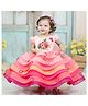 Li & Li Couture Satin Woven Cap Sleeves Floral Embroidered Layered Gown - Coral Orange Pink & Peach
