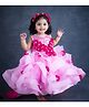 Li & Li Couture Net Woven Sleeveless Floral Applique Ruffles & Frills Detailed Layered Gown With Trail - Baby & Dark Pink