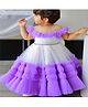 Li & Li Couture Net Woven Half Sleeves Floral Applique Detailed Pearls & Stones Embellished Pleated Gown - Lavender & White