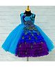 Li & Li Couture Net Woven Sleeveless Peacock Designed Beads & Stones Embellished Ruffles Detailed Hand Crafted Gown - Purple Sea & Royal Blue