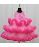 Li & Li Couture Net Woven Sleeveless Floral Patch & Ruffles Detailed Beads Embellished Layered Gown - Baby Pink & Rose Pink